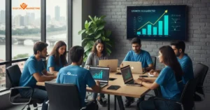 HV Digital Marketing team working on strategy and analytics showcasing expertise as the top Digital Marketing Agency in Surat.