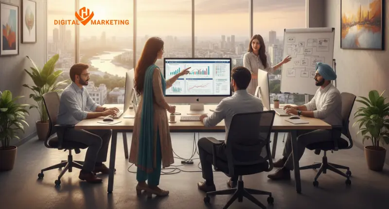 Professional team at HV Digital Marketing delivering expert SEO strategies as the leading SEO Company in Surat.