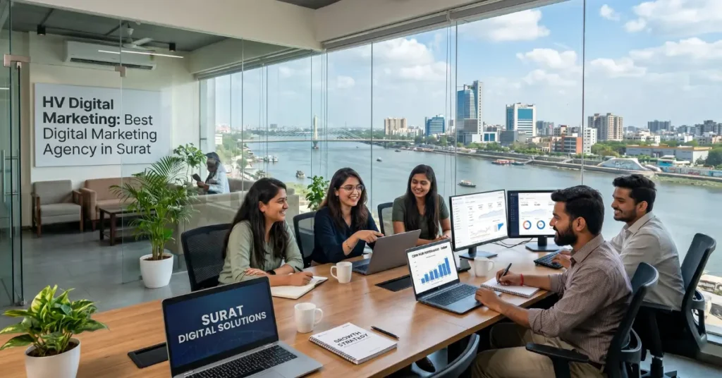 Team meeting at HV Digital Marketing office, the Best Digital Marketing Agency in Surat for business growth