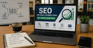 SEO for small business India strategy by HV Digital Marketing showing keyword research, local SEO, and lead growth plan.