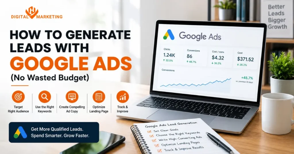 How to generate leads with Google Ads using targeted keywords, compelling ads, optimized landing pages, and tracking.
